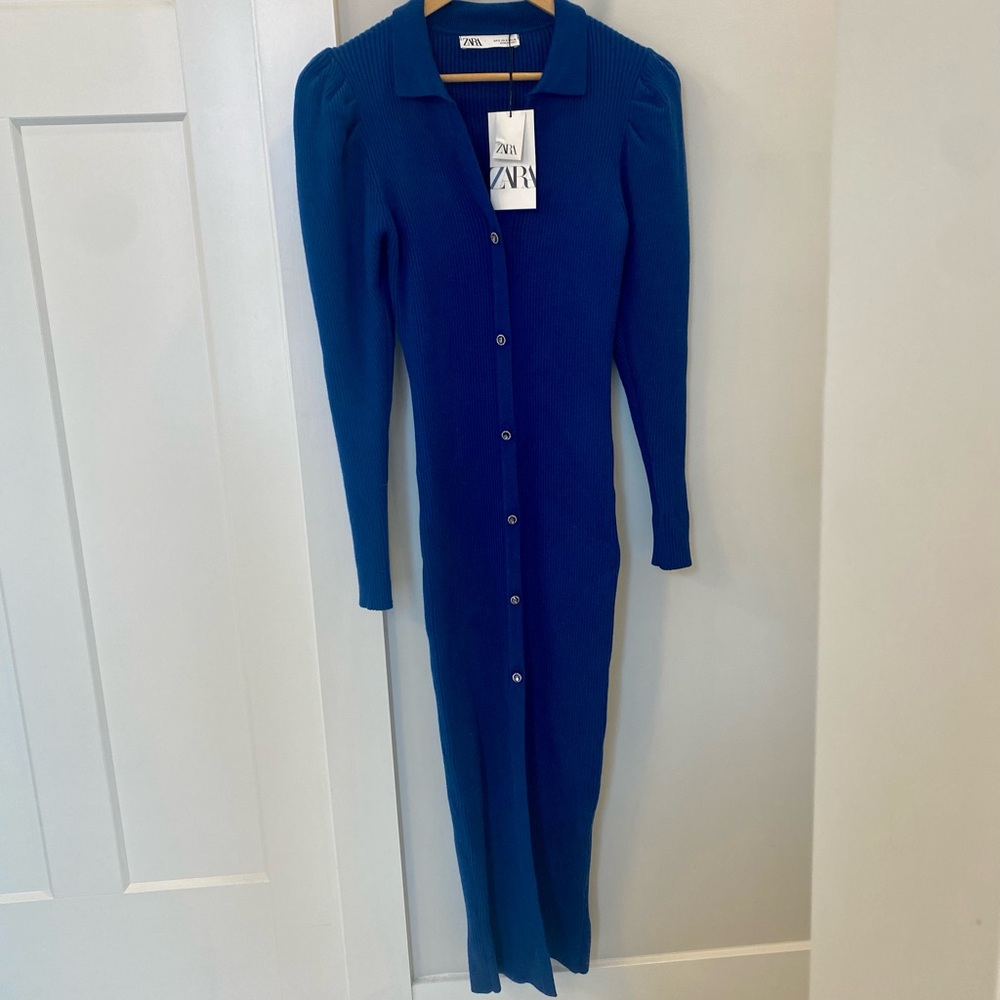 Zara Ribbed button-front sweater dress size small